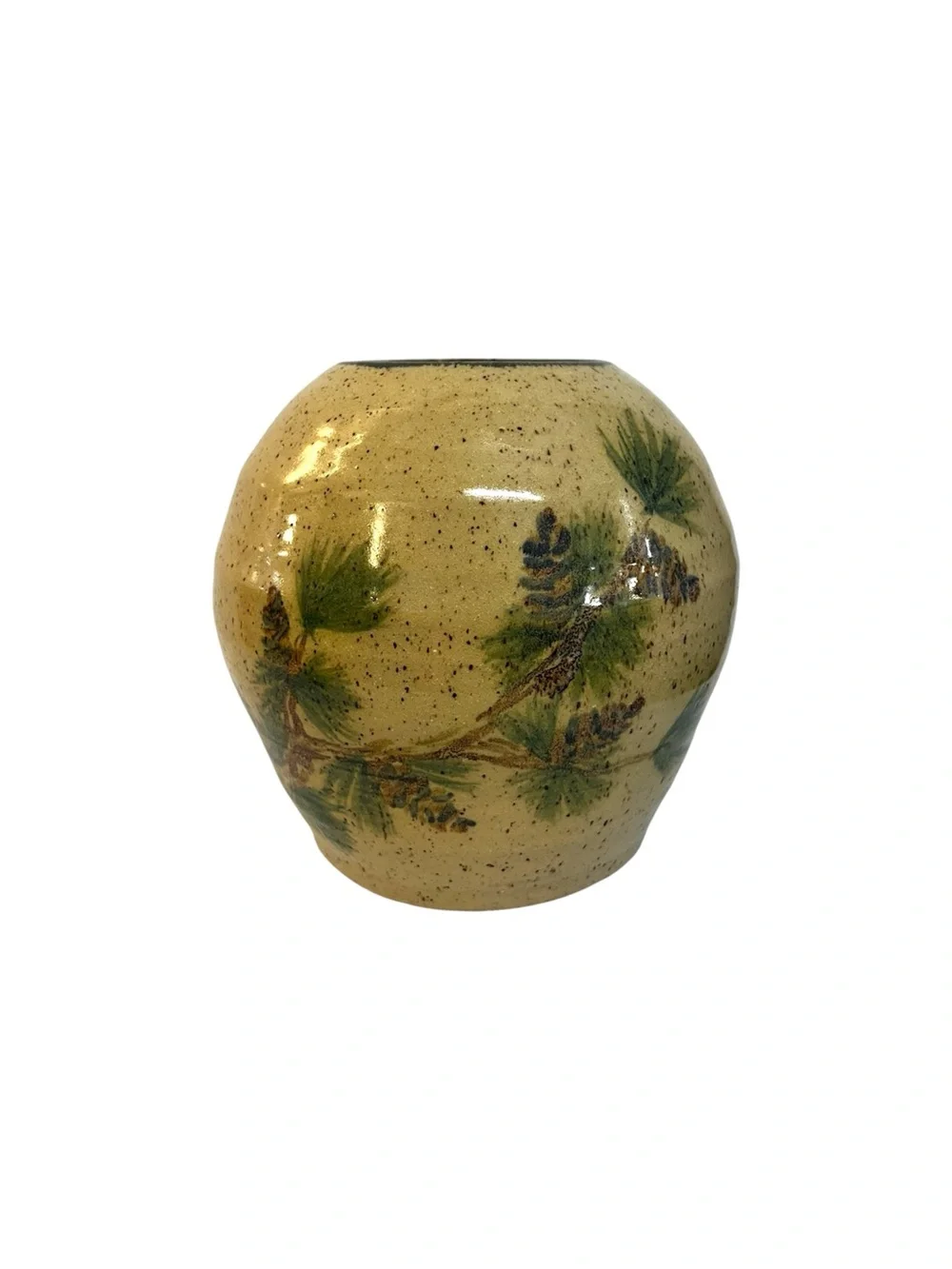 Malsnee Art Pottery Pinecone Vase Signed 2007 Hand Painted Georgia Folk Art 7.5”